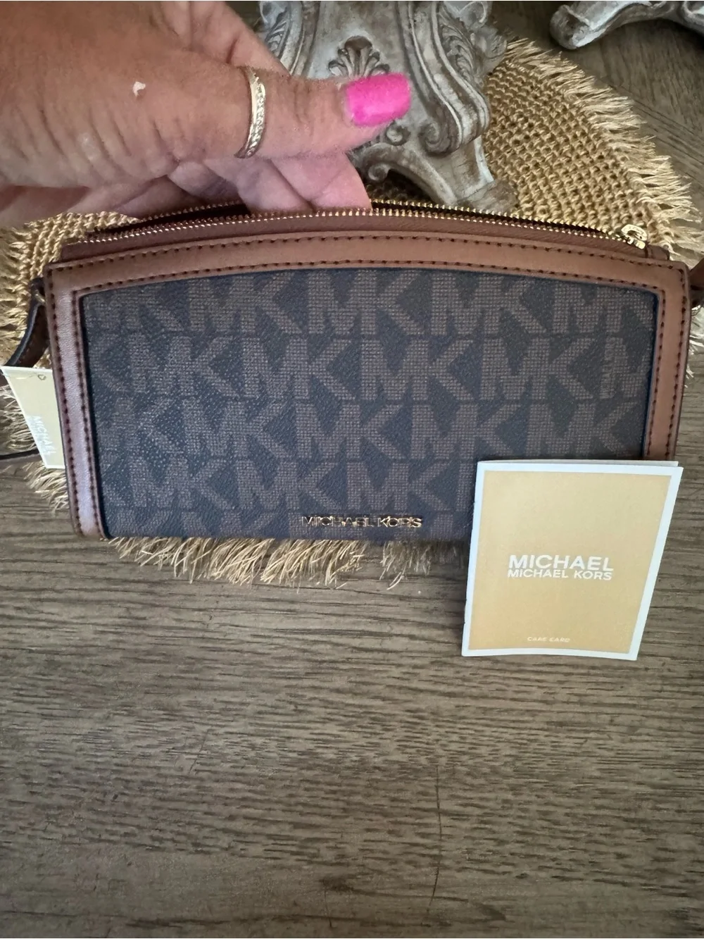 Michael Kors Brown Logo Crossbody Bag with Tan Trim